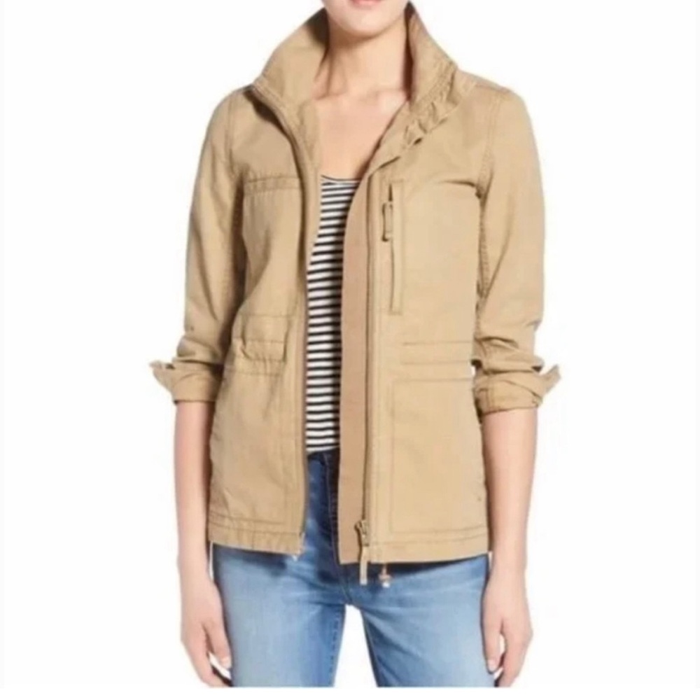 Madewell Women’s Fleet Utility Military Jacket Desert Beige Khaki Pockets Sz XS